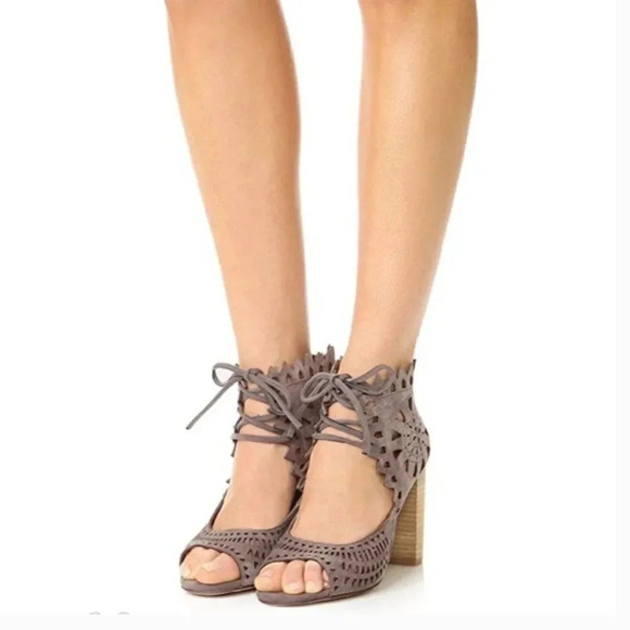 Jeffrey Campbell Cordia Peep Toe Heels Laser Cut Suede High Heels Ankle Size 6.5 - Picture 1 of 12